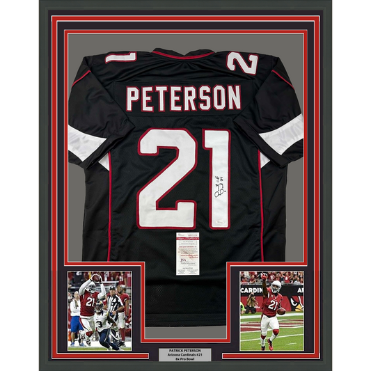 Framed Autographed/Signed Patrick Peterson 35x39 Arizona Black Football Jersey JSA COA