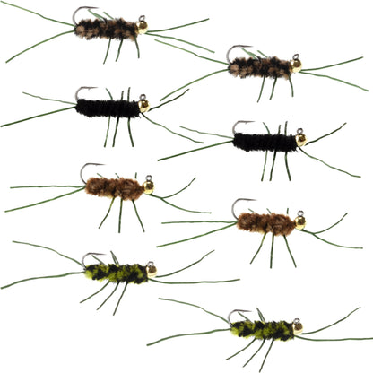 Tungsten Bead Jigged Pat's Rubber Legs Euro Nymph Assortment Fly Fishing Flies - 8 Flies Hook Size 10