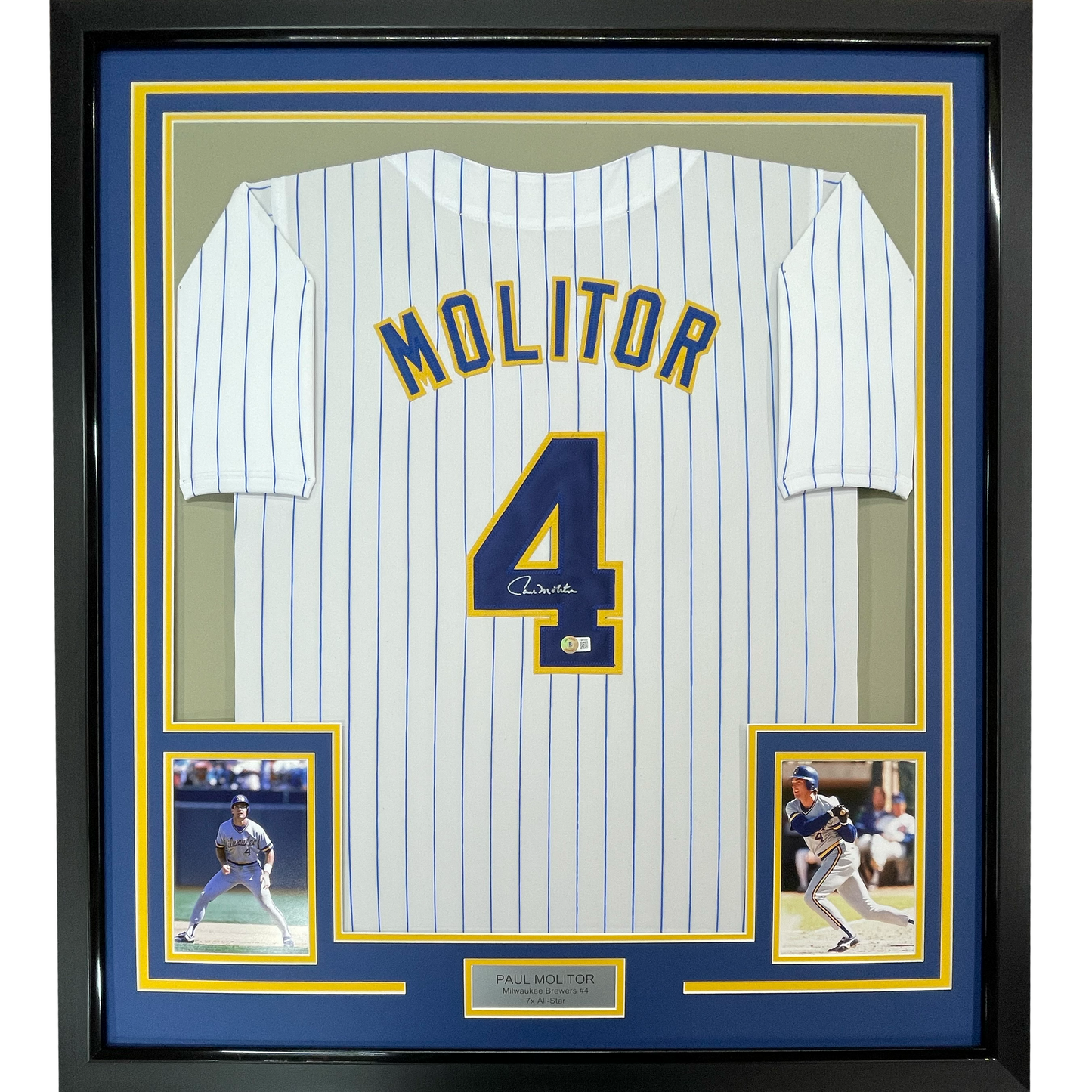 Framed Autographed/Signed Paul Molitor 35x39 Milwaukee Pinstripe Baseball Jersey Beckett BAS COA