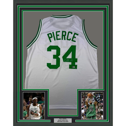 Framed Autographed/Signed Paul Pierce 35x39 Boston White Basketball Jersey Beckett BAS COA