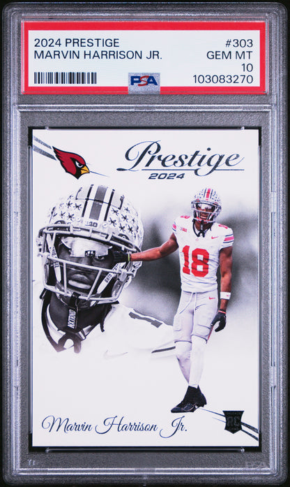 Graded 2024 Panini Prestige Marvin Harrison Jr #303 Rookie RC Football Card PSA 10 Gem Mint