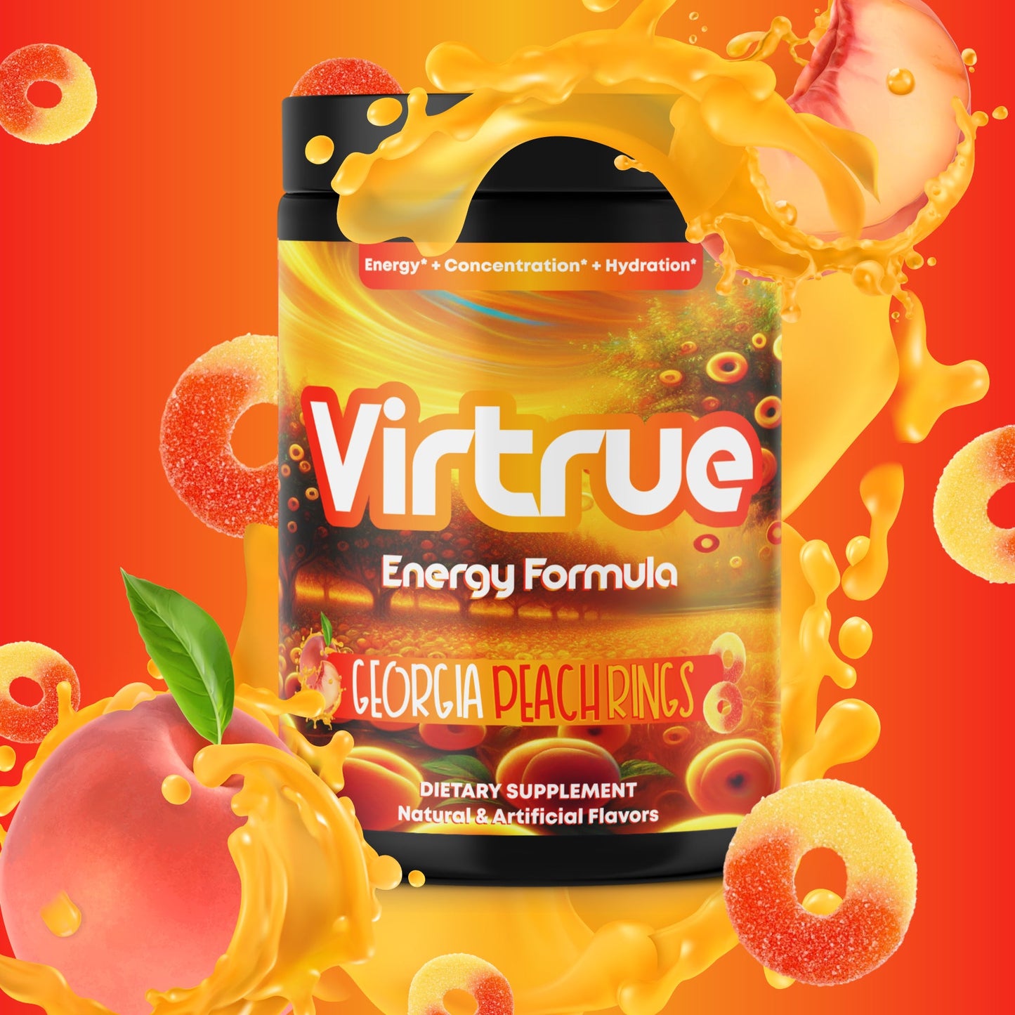 Georgia Peach Rings Pre-Workout Energy Powder + Focus Boost & Hydration | Sugar Free