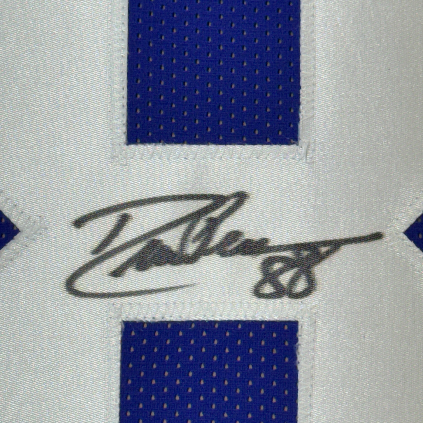 Framed Autographed/Signed Drew Pearson 35x39 Dallas Blue Football Jersey JSA COA