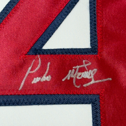 Framed Autographed/Signed Pedro Martinez 35x39 Boston White Baseball Jersey JSA COA
