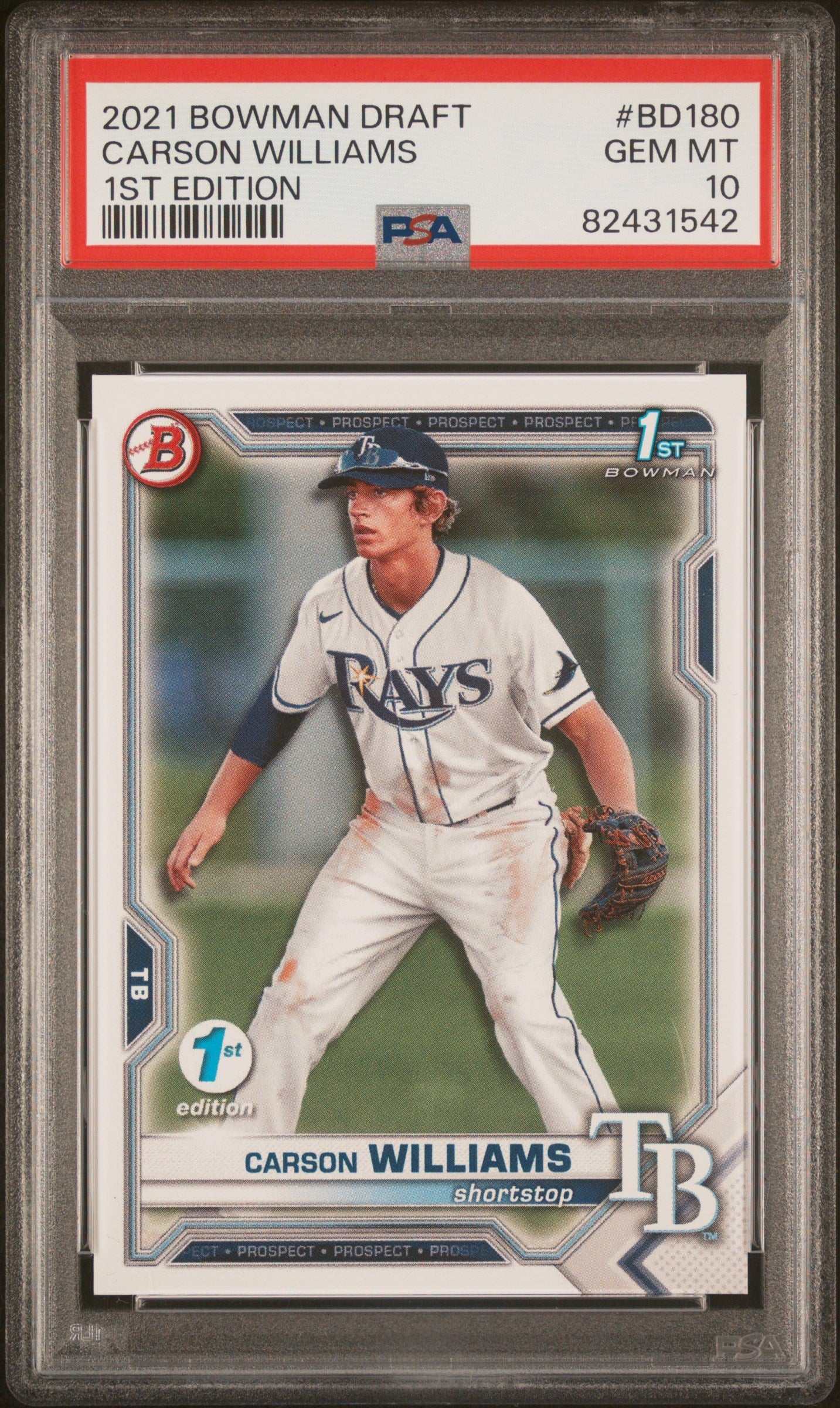 Graded 2021 Topps Bowman Draft Carson Williams #BD180 1st Edition Rookie RC Baseball Card PSA 10 Gem Mint