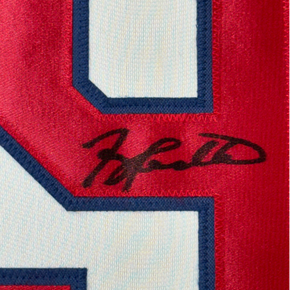 Framed Autographed/Signed Terry Pendleton 35x39 Atlanta White Baseball Jersey JSA COA