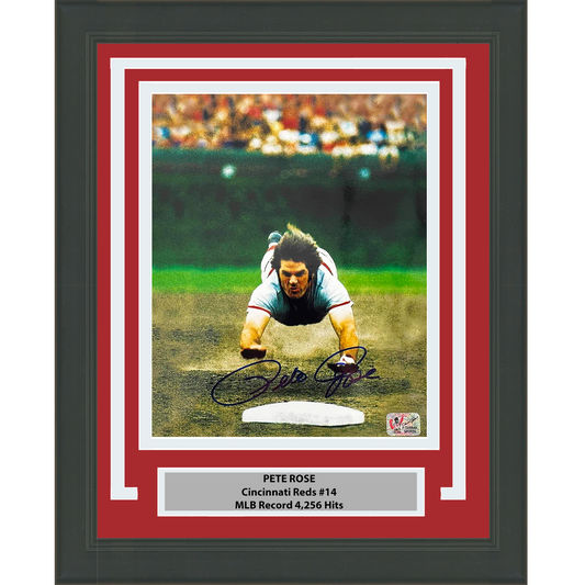 Framed Autographed/Signed Pete Rose Cincinnati Red 8x10 Baseball Photo Athlete Hologram COA Holo #1