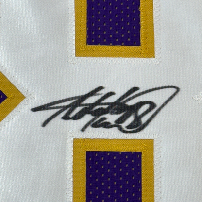 Framed Autographed/Signed Adrian Peterson 35x39 Minnesota Purple Football Jersey Beckett BAS COA