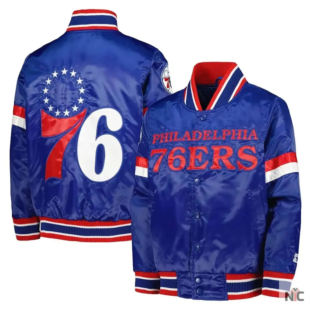Philadelphia 76ers Home Game Royal Satin Jacket
