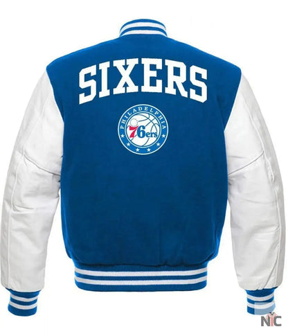 Philadelphia 76ers Letterman Blue and White Jacket