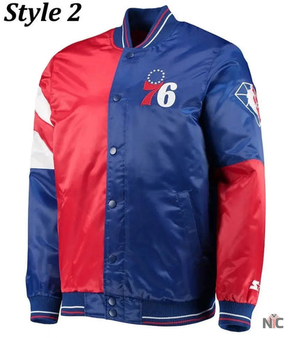 Philadelphia 76ers Red and Royal Varsity Satin Jacket