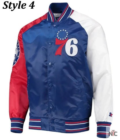 Philadelphia 76ers Red and Royal Varsity Satin Jacket