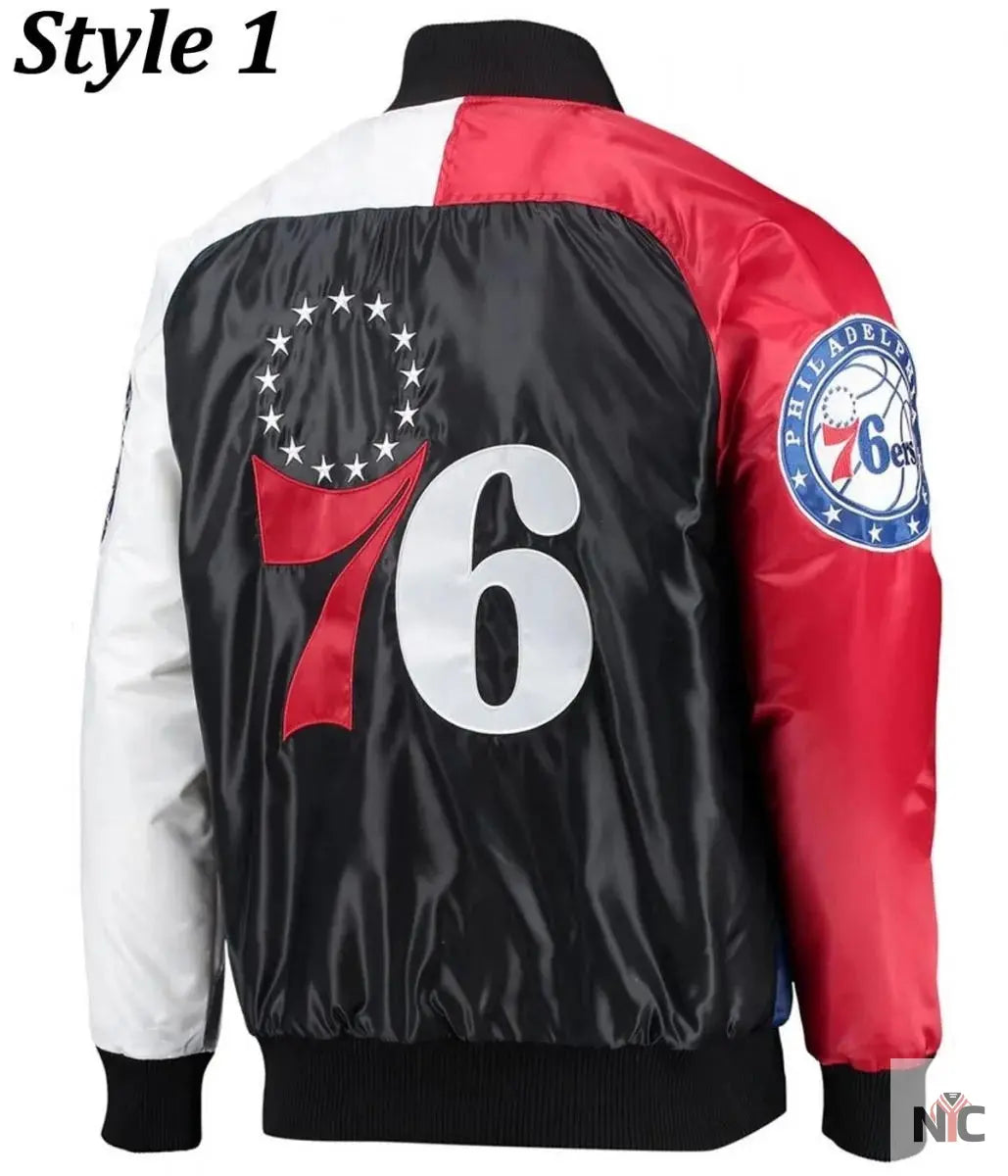 Philadelphia 76ers Red and Royal Varsity Satin Jacket
