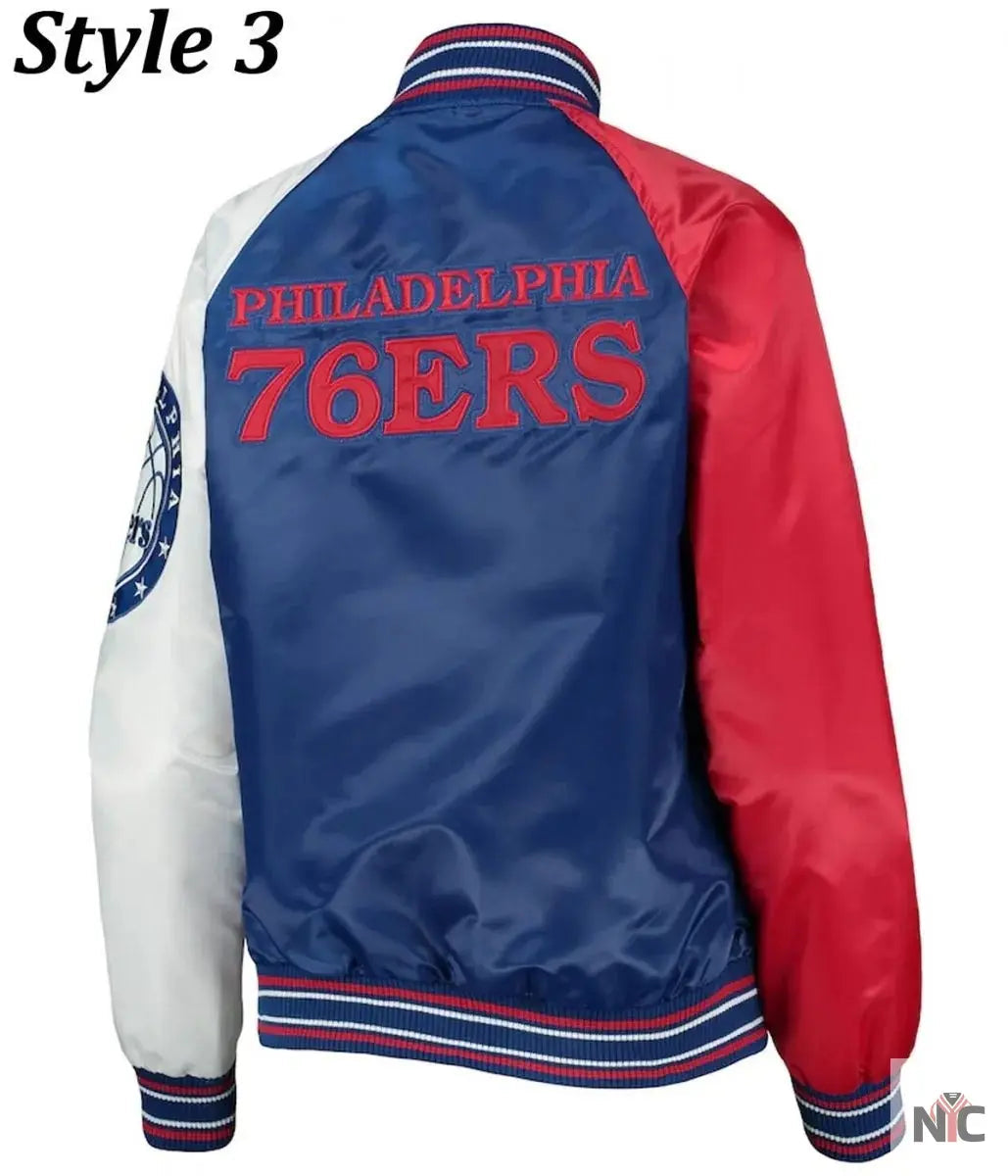 Philadelphia 76ers Red and Royal Varsity Satin Jacket