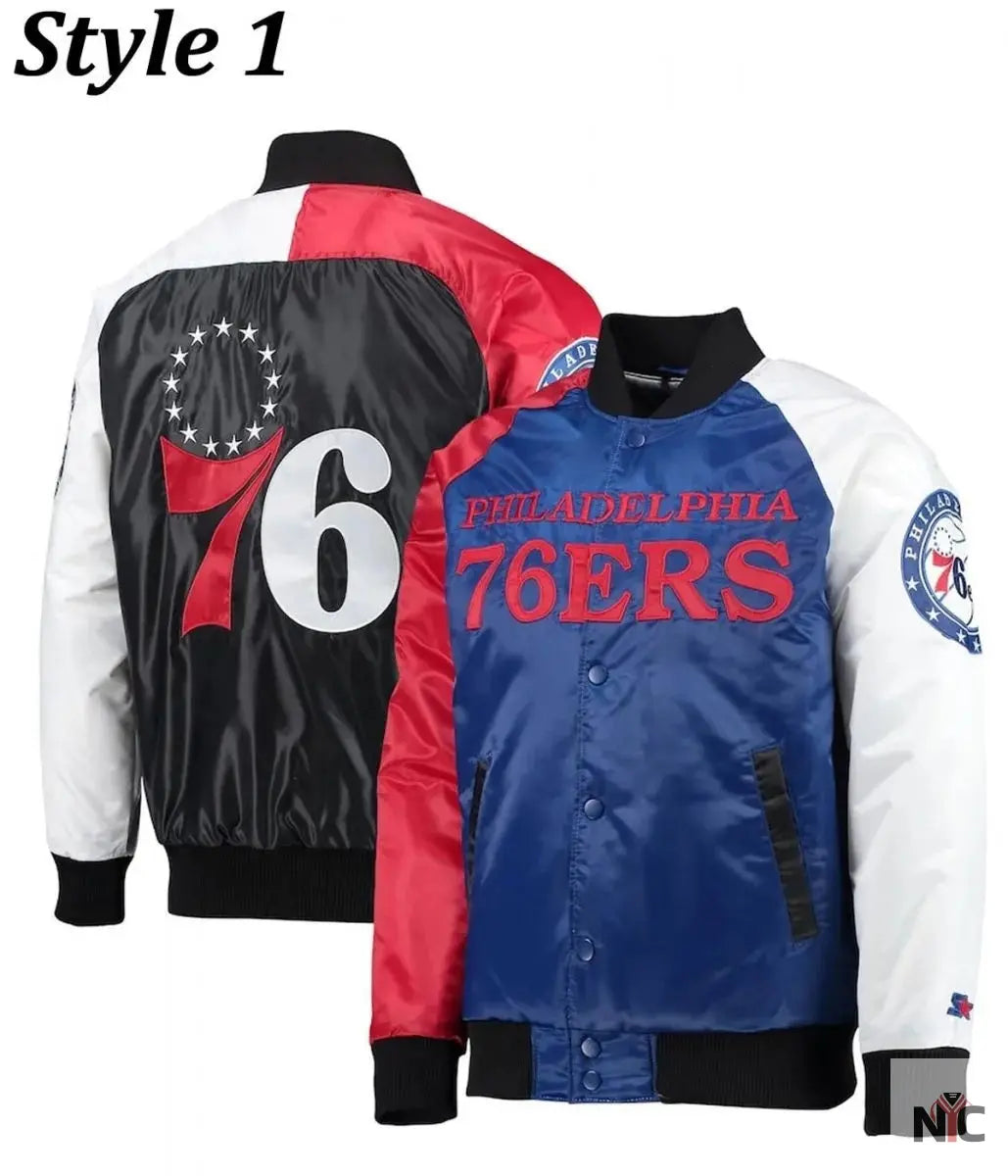 Philadelphia 76ers Red and Royal Varsity Satin Jacket
