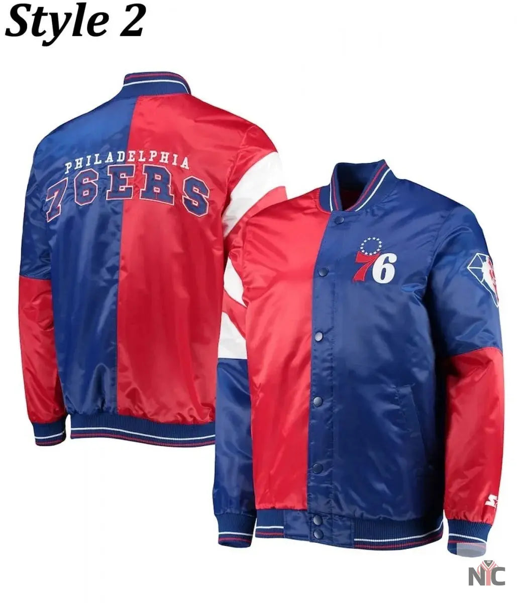 Philadelphia 76ers Red and Royal Varsity Satin Jacket