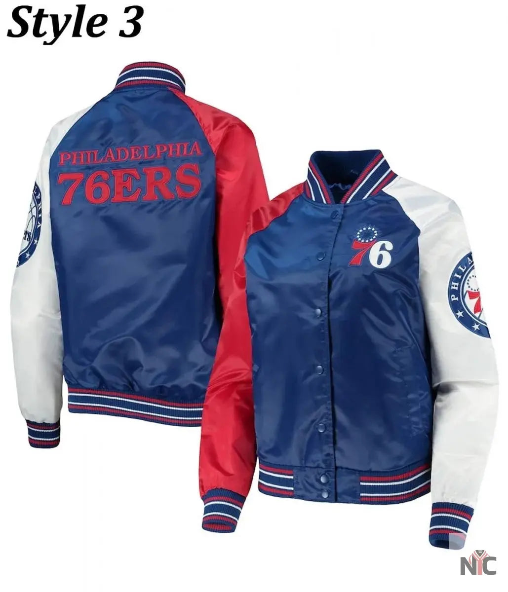 Philadelphia 76ers Red and Royal Varsity Satin Jacket