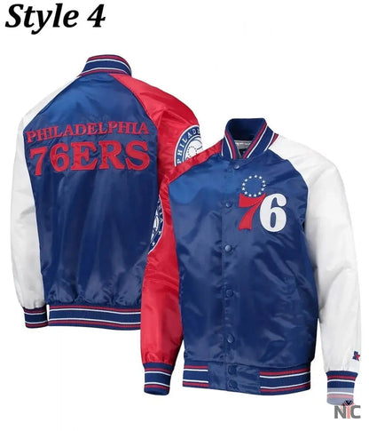 Philadelphia 76ers Red and Royal Varsity Satin Jacket