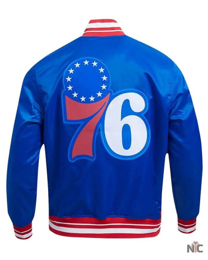 Philadelphia 76ers Script Tail Royal Satin Jacket