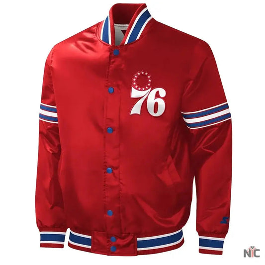 Philadelphia 76ers Slider Red Varsity Satin Jacket