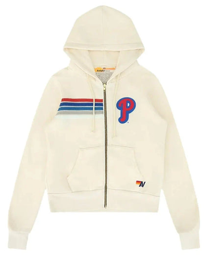 Philadelphia Phillies Aviator Nation x MLB Cream Five Stripe Hoodie