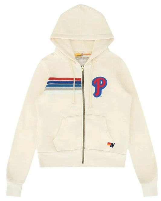 Philadelphia Phillies Aviator Nation x MLB Cream Five Stripe Hoodie