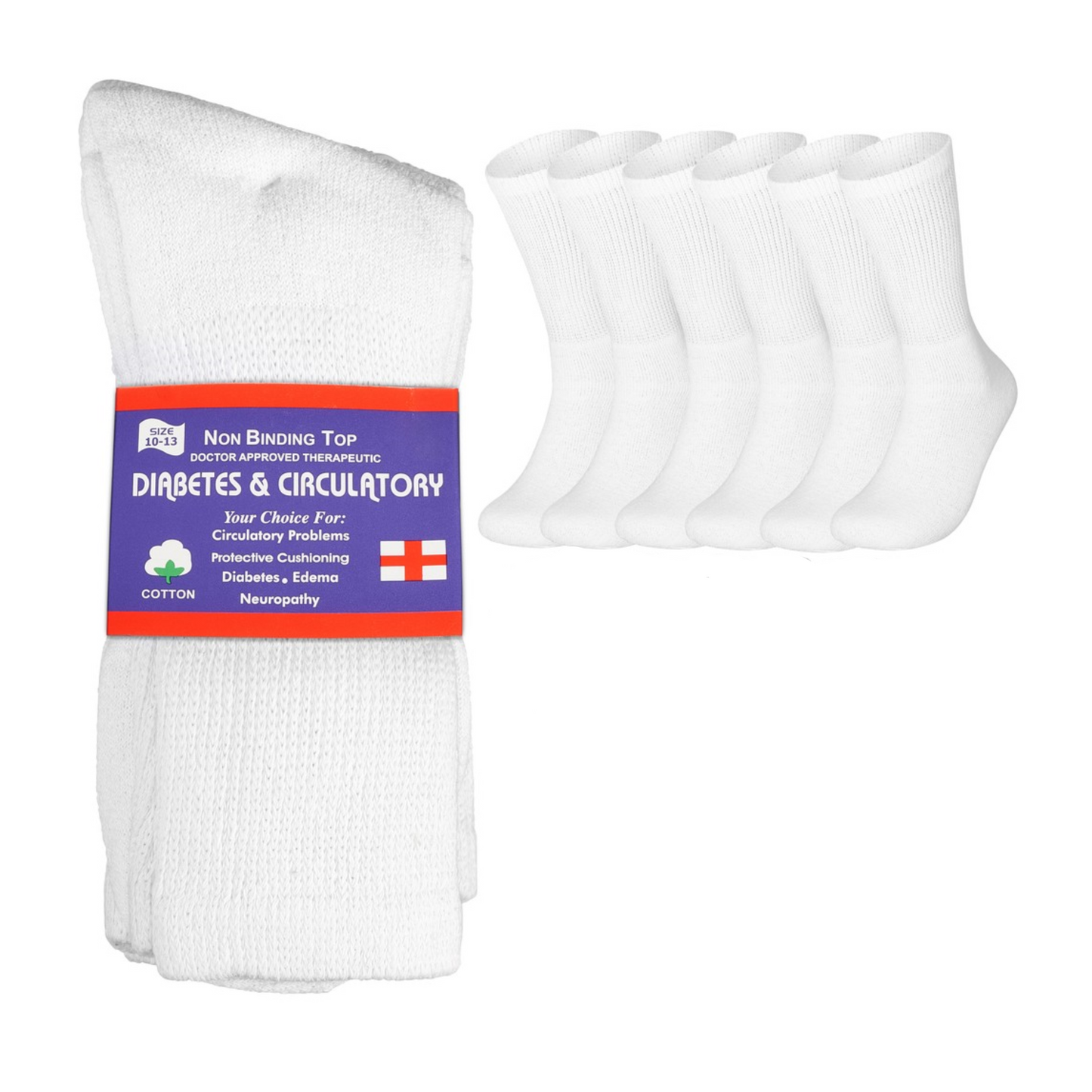 3-12 Pairs Health Circulatory Crew Cotton Diabetic Socks White 9-11 10-13 13-15