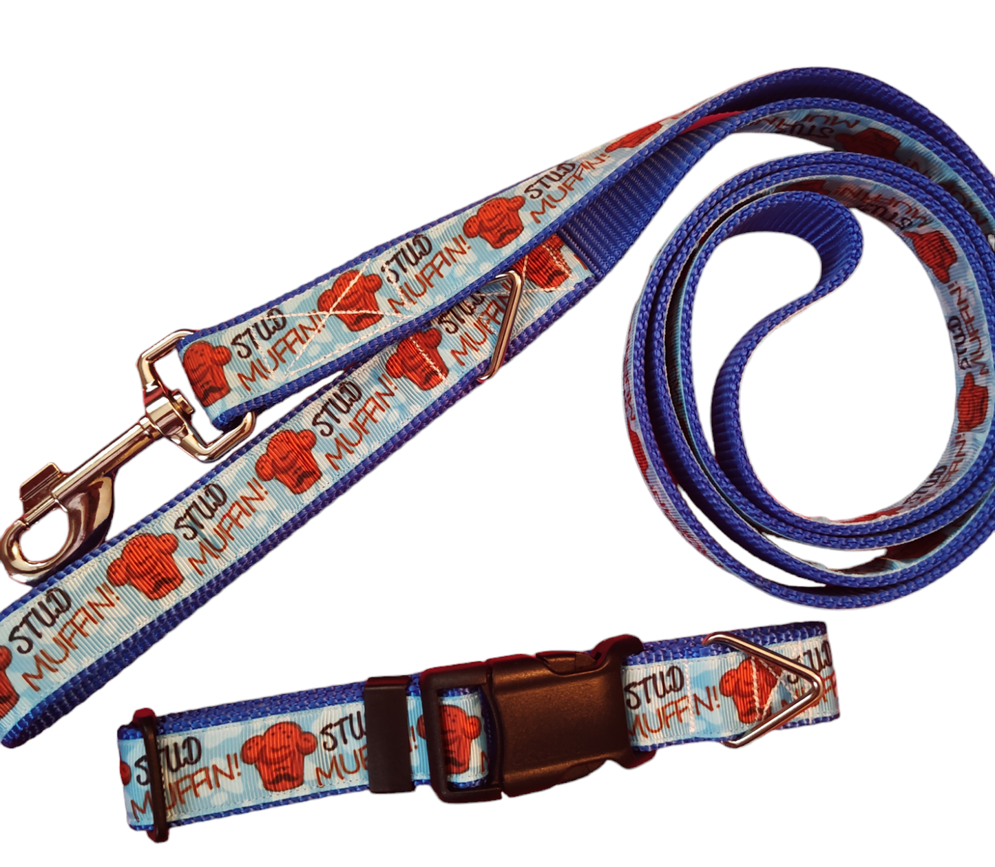Stud Muffin Blue Nylon Dog Collar MD, LG, XL, Leash