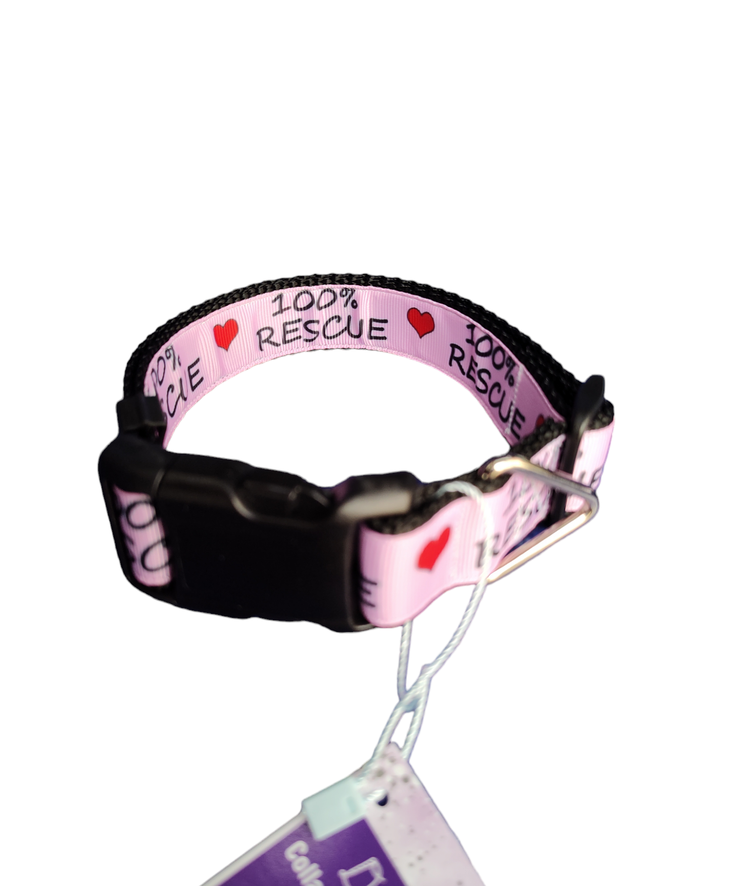 100% Rescue Black Nylon Dog Collar MD, LG, XL, Leash