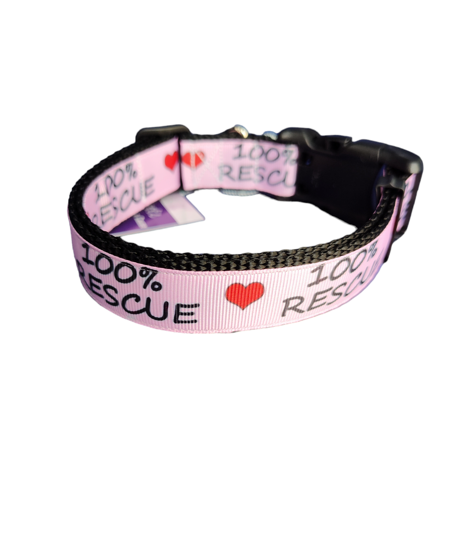 100% Rescue Black Nylon Dog Collar MD, LG, XL, Leash