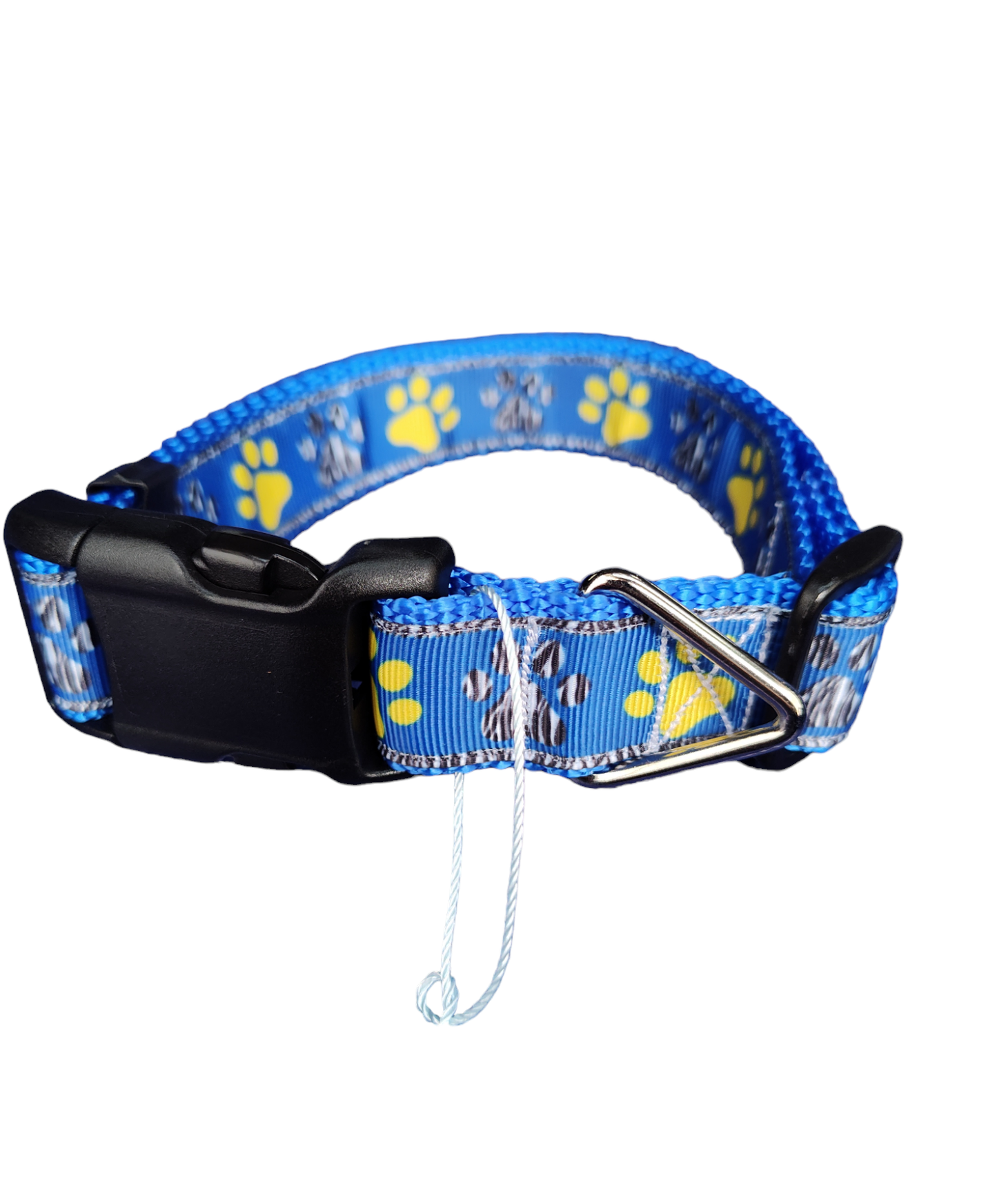 Blue And Yellow Paw Prints Blue Nylon Dog Collar MD, LG, XL, Leash
