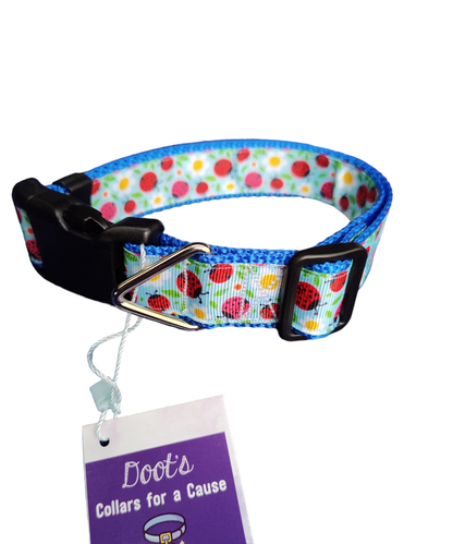 Ladybugs and Daisies Blue Nylon Dog Collar MD, LG, XL, Leash
