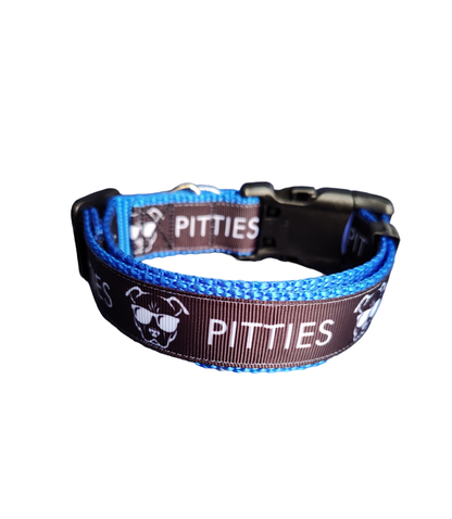Pitties Pitbull Blue Nylon Dog Collar MD, LG, XL, Leash