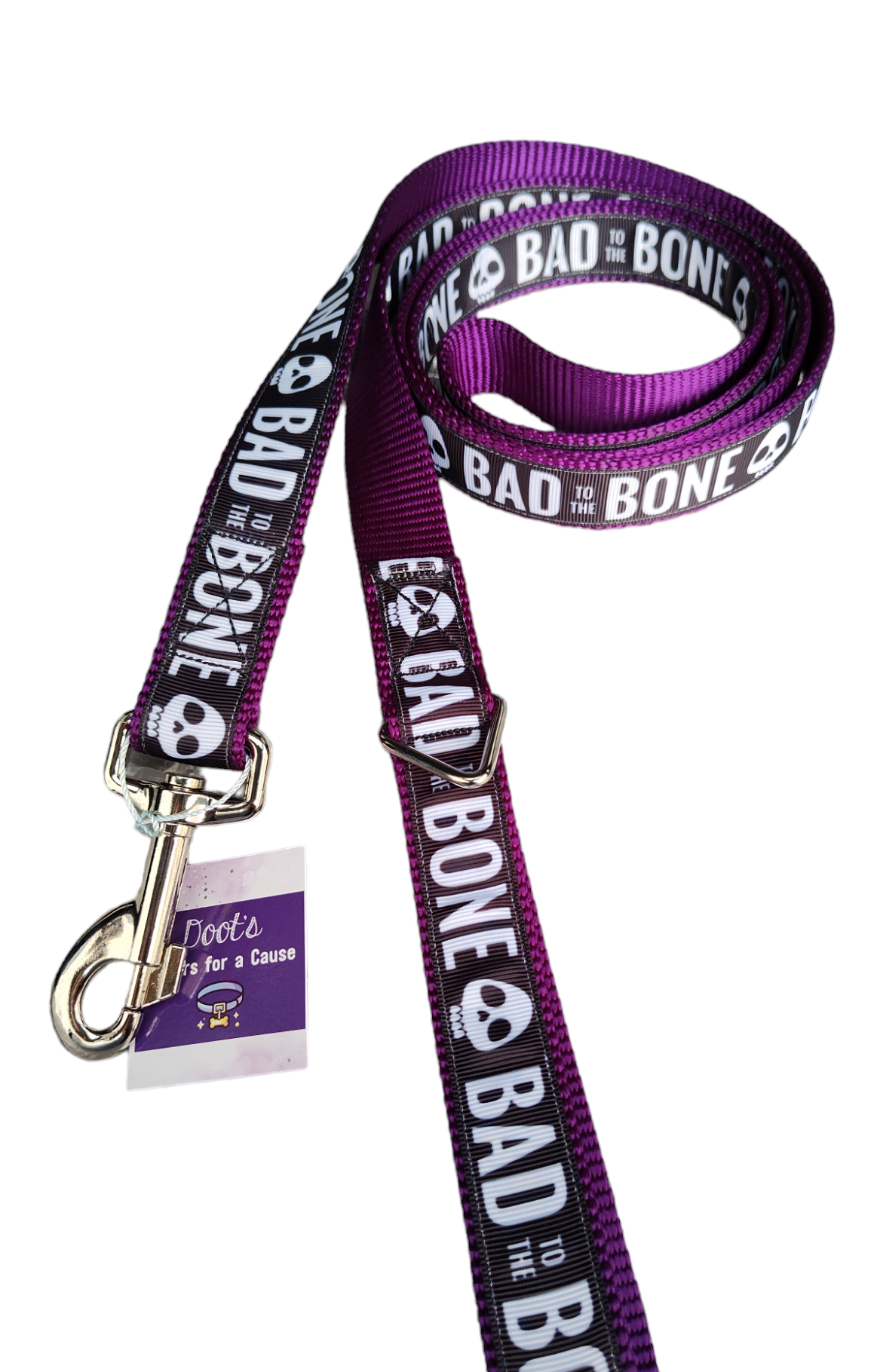 Bad To The Bone Purple Nylon Dog Collar MD, LG, XL, Leash