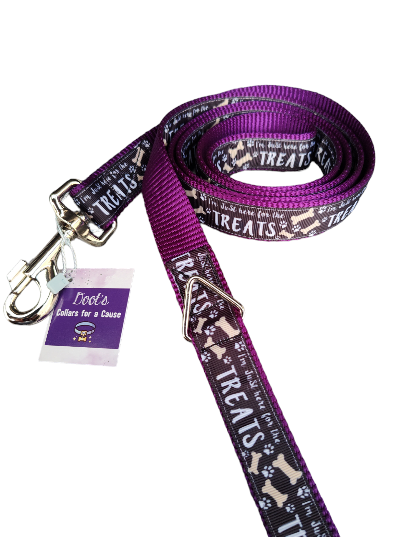 Here For The Treats Purple Nylon Dog Collar MD, LG, XL, Leash