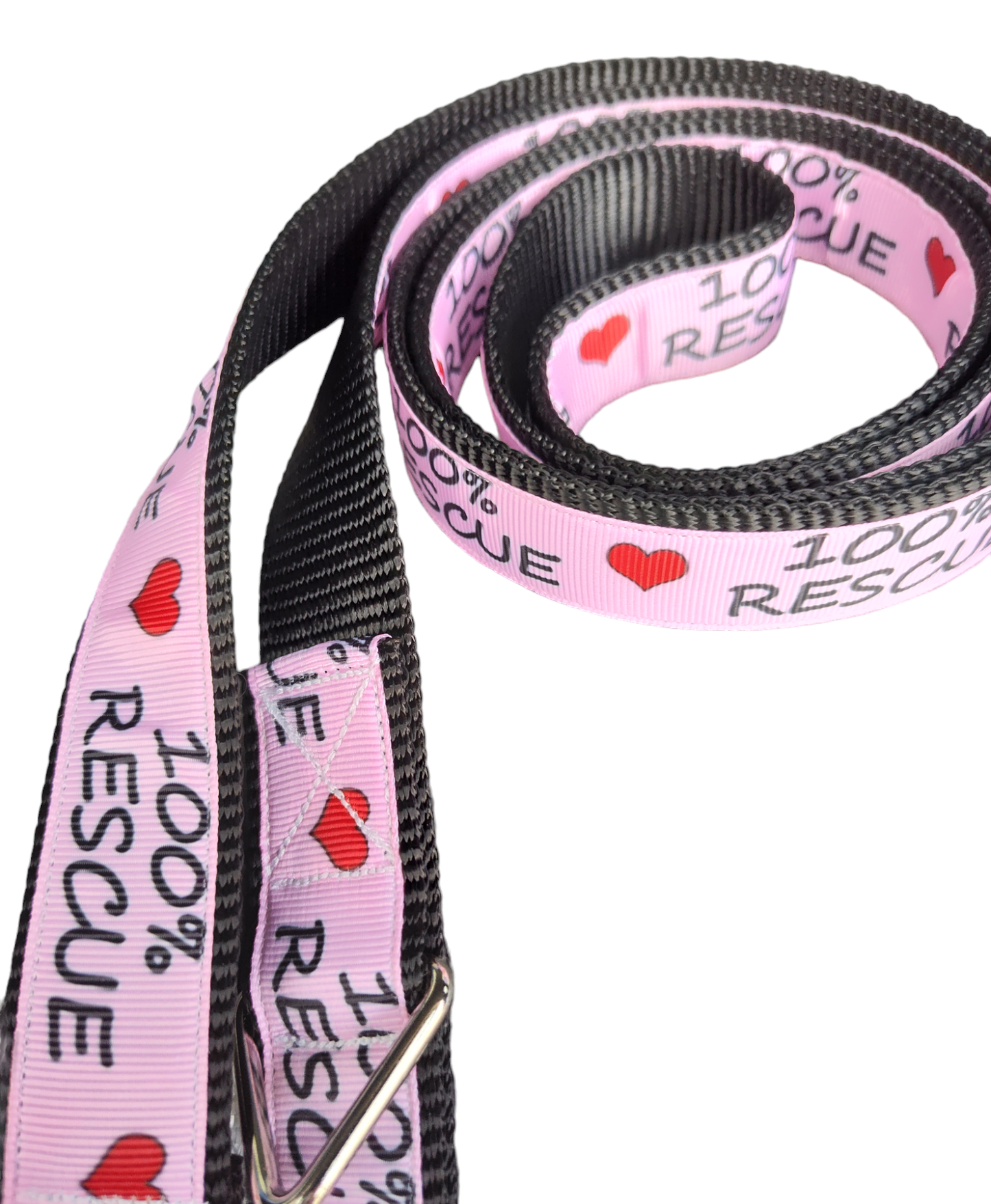 100% Rescue Black Nylon Dog Collar MD, LG, XL, Leash