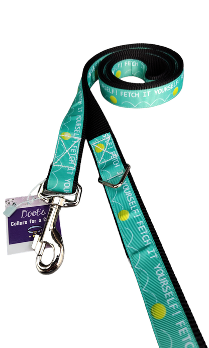 Fetch It Yourself! Black Nylon Dog Collar MD, LG, XL, Leash