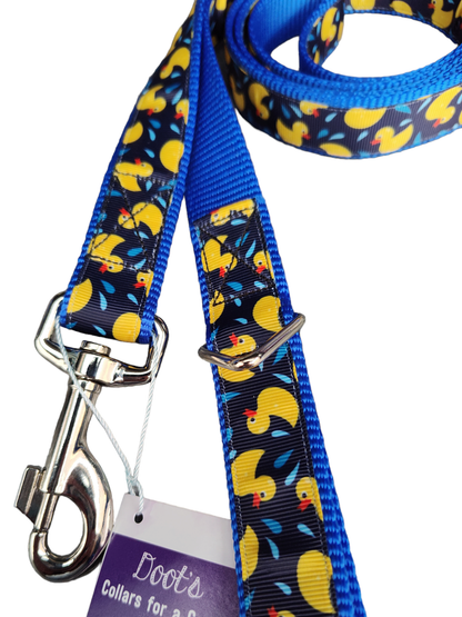 Rubber Duckies Blue Nylon Dog Collar MD, LG, XL, Leash