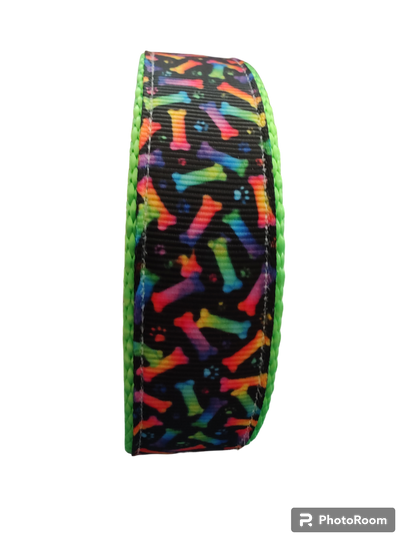 Neon Bones Green Nylon Dog Collar MD, LG, XL, Leash