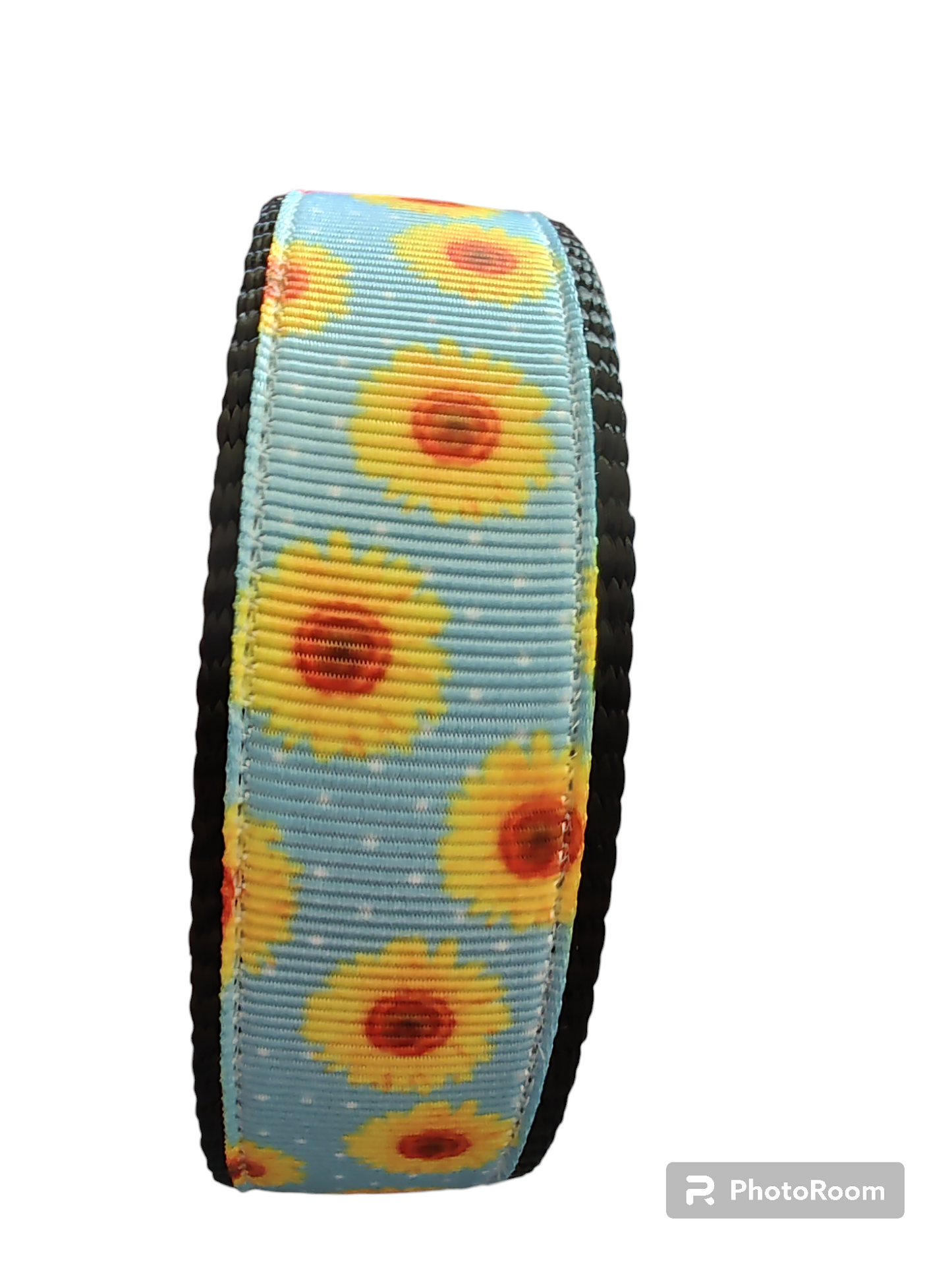 Yellow Flowers Black Nylon Dog Collar MD, LG, XL, Leash