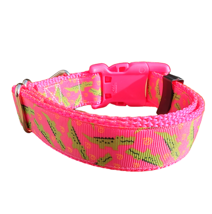 Pink Alligator Hot Pink Nylon Dog Collar MD, LG, XL, Leash
