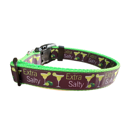 Extra Salty Margarita Neon Green Nylon Dog Collar MD, LG, XL, Leash