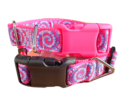 Tie Dye Hot Pink Nylon Dog Collar MD, LG, XL, Leash