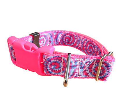 Tie Dye Hot Pink Nylon Dog Collar MD, LG, XL, Leash