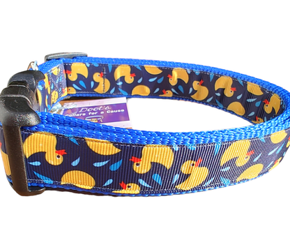 Rubber Duckies Blue Nylon Dog Collar MD, LG, XL, Leash