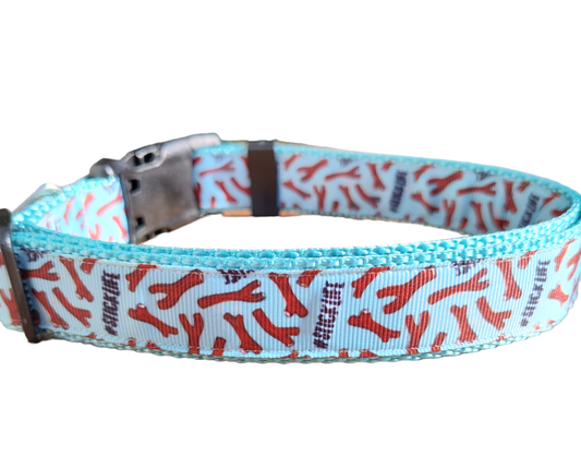 # Stick Life Light Blue Nylon Dog Collar MD, LG, XL, Leash, Martingale
