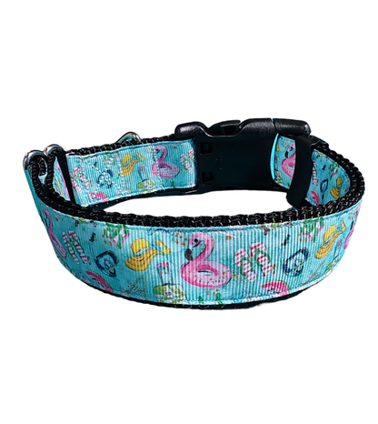 Pool Party Black Nylon Dog Collar MD, LG, XL, Leash