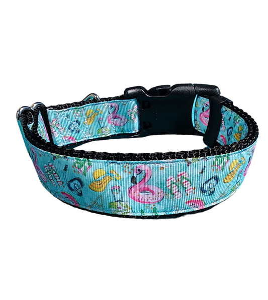 Pool Party Black Nylon Dog Collar MD, LG, XL, Leash