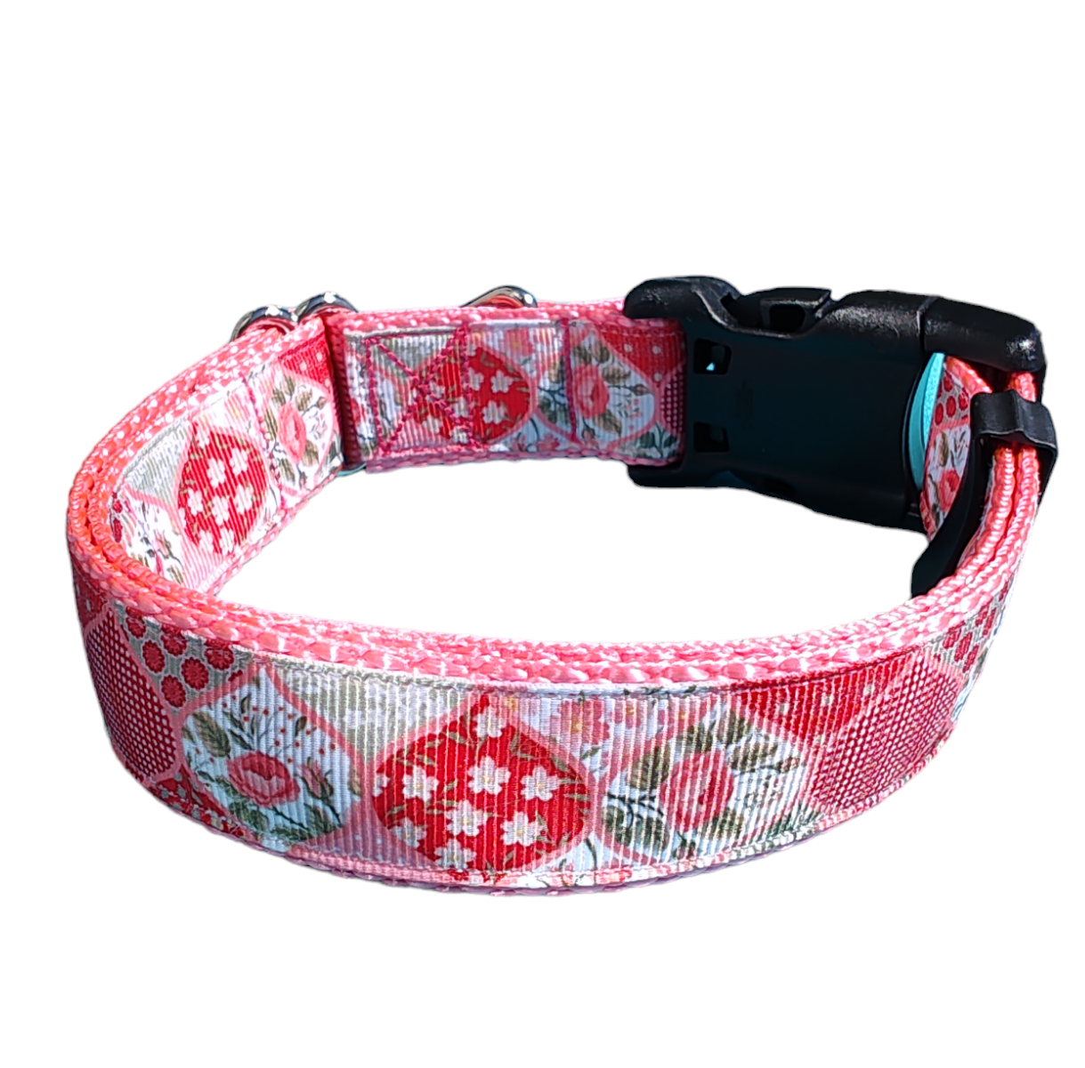 Flower Quilt Pink Nylon Dog Collar MD, LG, XL, Leash