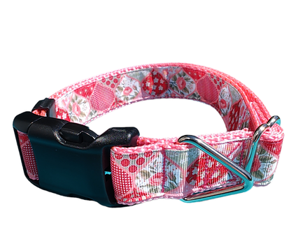 Flower Quilt Pink Nylon Dog Collar MD, LG, XL, Leash